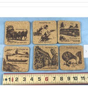 6 New Zealand Cork Drink Square Coasters Kiwi Maori War Canoe Auckland Newmans